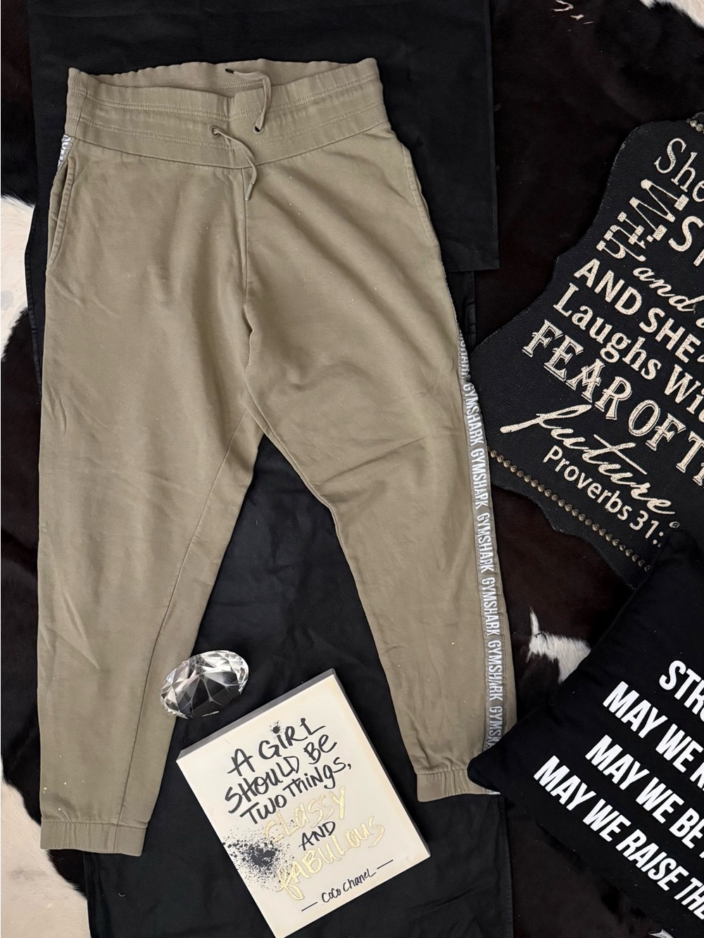 Gymshark Olive Tone Drawstring Joggers with Side Logo Tape